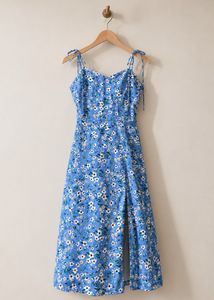 Blue Floral Print Midi Dress