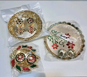 New Combo Haldi Kumkum Pooja Thali Pack Of 3