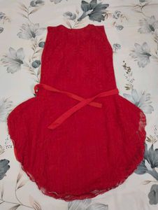 Red Lace Pearl Frock for kids