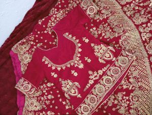 Wine Red Lehenga Set With Heavy Gold Embroidery