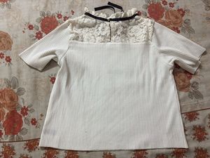 White Lace Trim Top with Bow