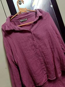 Chic Pink Linen Blend Shirt M size