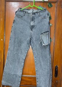Trendy Ripped Grey Denim Jeans