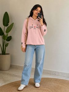 Cute Pink Cat Hoodie