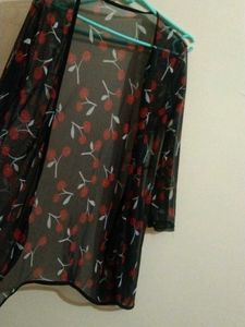 Cherry Print Mesh Cardigan Shrug
