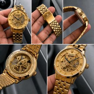 Gold Tone ROLEX Skeleton Automatic Watch  FOR MENS