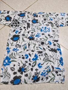 White Floral Print Kurta