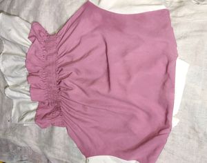 Chic Pink &amp; White Peplum Top with Embellished Jean