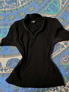 y2k Ribbed Quarter Zip Crop Top