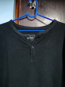 Ribbed Balck Henley Shirt