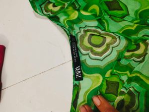 zara branded Green Printed Wrap Top