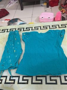 Cute Heart Print Teal Top &amp; Pants Set