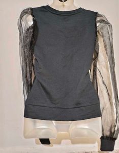 Chic Black Top with Sheer Sleeves