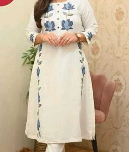 White Kurta with Floral Print