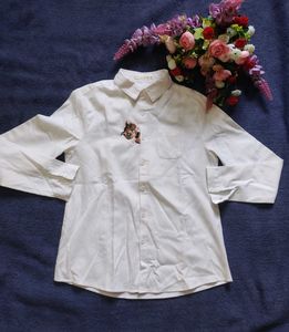 Chic White Button-Up Shirt with Embroidered Detail