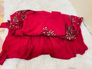 Elegant red Floral Embroidered Dress