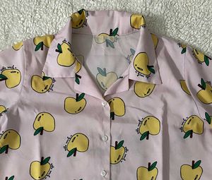 Cute Pink Apple Print Button-Up Shirt