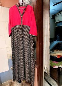 Pink Black Printed Long Kurta 3/4 Sleeve