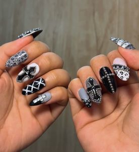 Gothic Cross &amp; Studded Press-On Nails