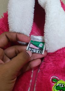 Cozy Pink Fuzzy Hoodie with Cute Frog Patch