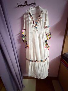 bohemian Embroidered White Tassel Dress