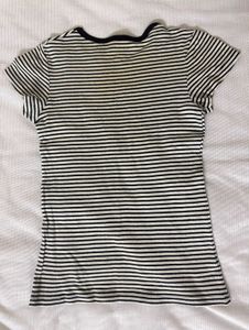 Mango Striped Cropped Tee with Gold Embroidery