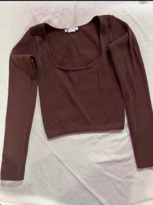 ZARA Brown Ribbed Long Sleeve Top