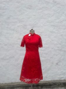 Red Lace Cheongsam Dress