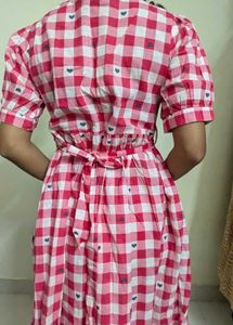 Cute Red Gingham Heart Midi Dress
