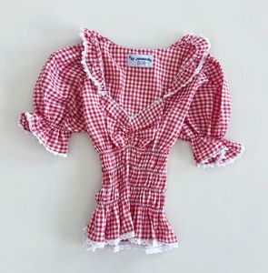 BY JOHANNA Red Gingham Smocked Blouse