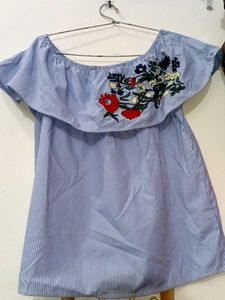 Blue  Off-Shoulder Top