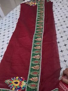 Maroon Embroidered Saree with Green Border