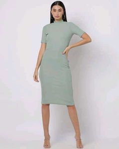 Olive Green Ribbed Midi Bodycon Dress 👗✨