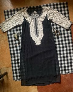 Elegant Black Kurta with White Embroidery