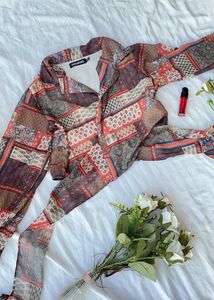 Boho Patchwork Print Long Sleeve Shirt