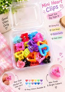 Mini Heart Hair Clips Box  - Multi-Color Set 10