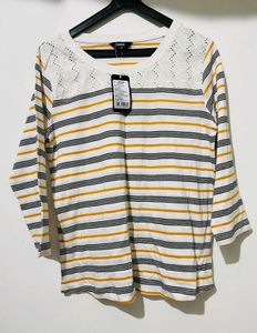 Striped Long Sleeve Top with Lace Detail