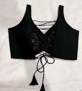 Elegant Black Lace-Up Blouse