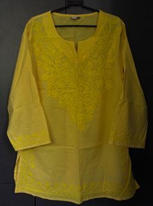 Yellow Embroidered half Cotton Kurta