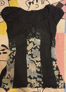 Floral Black Top