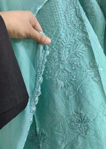 Chanderi Teal Chikankari Kurta Set