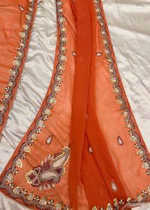 Embroidered Orange Saree