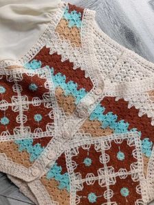 Boho Crochet Button-Up Top with Sheer Sleeves