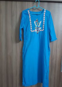 Beautifully Embroidered Blue Kurta