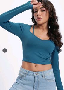 Teal Long Sleeve Cut-Out Top