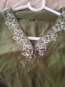 Olive Green Embroidered Kurta