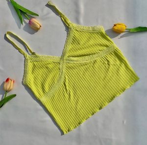 Neon Green Lace Trim Cami Tank Top