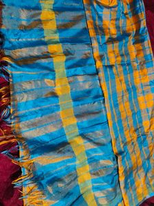 Vibrant Blue &amp; Yellow Checked Saree