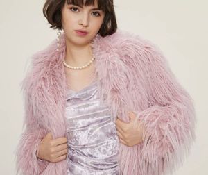 XS to M Pink Faux Fur Shaggy Coat