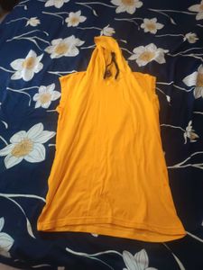 Sleeveless Orange Hoodie T-Shirt cotton